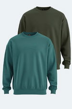 Slazenger - Slazenger VADIK 2li set Erkek Oversıze Haki - Petrol Sweatshırt