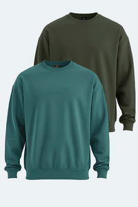 Slazenger - Slazenger VADIK 2li set Erkek Oversıze Haki - Petrol Sweatshırt
