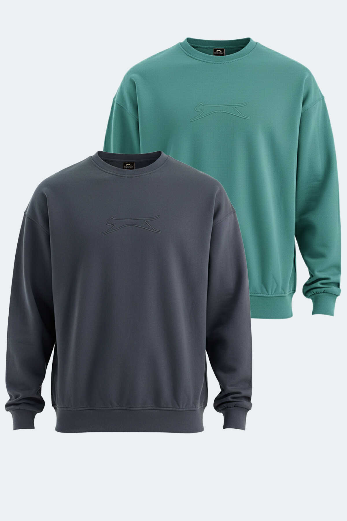 Slazenger - Slazenger VADIK 2li set Erkek Oversıze Koyu Gri - Yeşil Sweatshirt