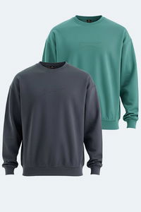Slazenger - Slazenger VADIK 2li set Erkek Oversıze Koyu Gri - Yeşil Sweatshırt Slazenger - Slazenger VADIK 2li set Erkek Oversıze Koyu Gri - Yeşil Sweatshırt