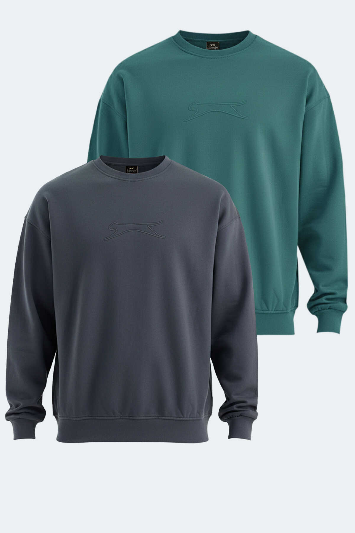 Slazenger - Slazenger VADIK 2li set Erkek Oversıze Koyu Gri - Yeşil Sweatshırt