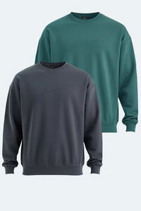 Slazenger - Slazenger VADIK 2li set Erkek Oversıze Koyu Gri - Yeşil Sweatshırt