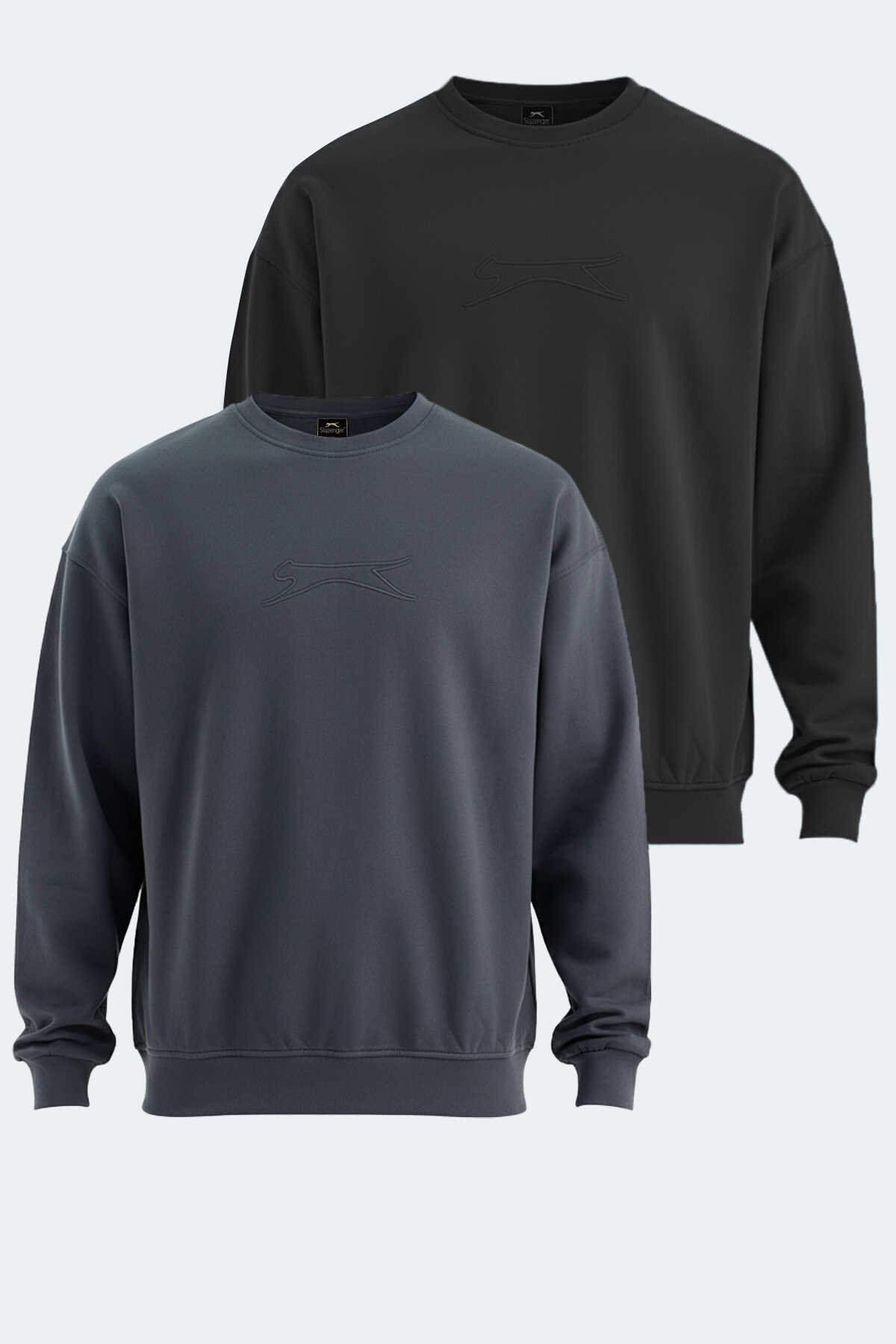 Slazenger - Slazenger VADIK 2li set Erkek Oversıze Siyah - Koyu Gri Sweatshırt