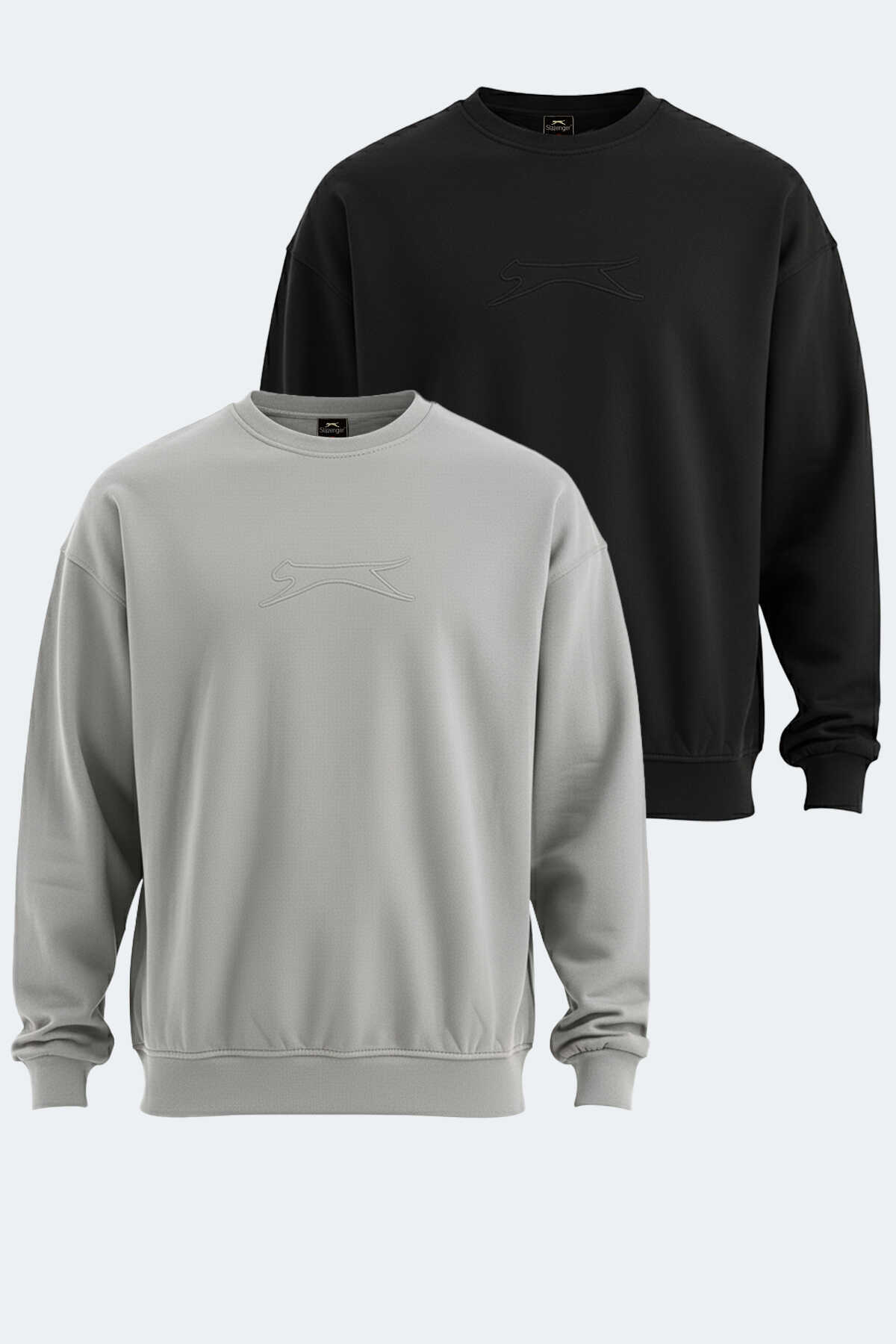 Slazenger - Slazenger VADIK 2li set Erkek Oversıze Siyah - Gri Sweatshirt