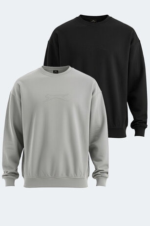 Slazenger VADIK 2li set Erkek Oversıze Siyah - Gri Sweatshırt 
