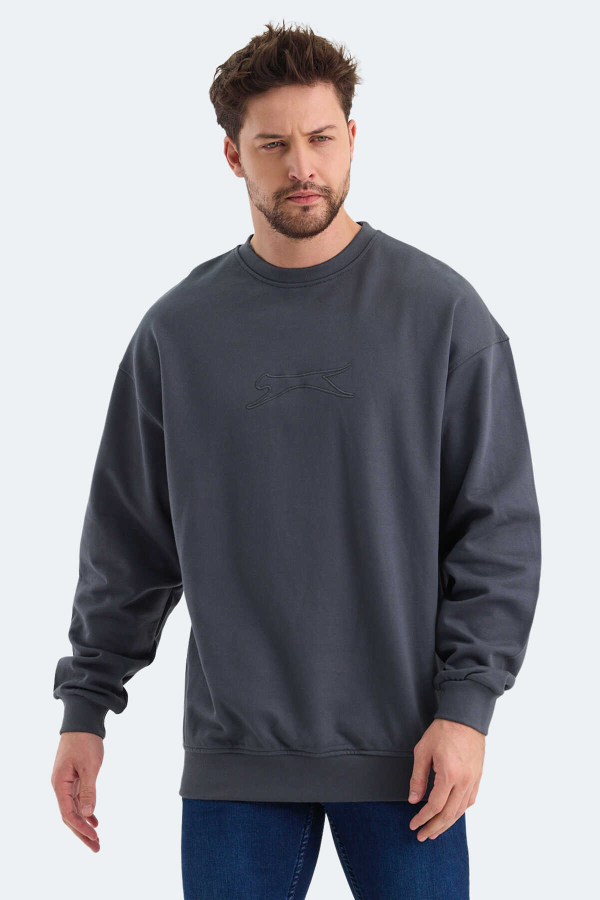 Slazenger - Slazenger VADIK Oversıze Erkek Sweatshirt Koyu Gri