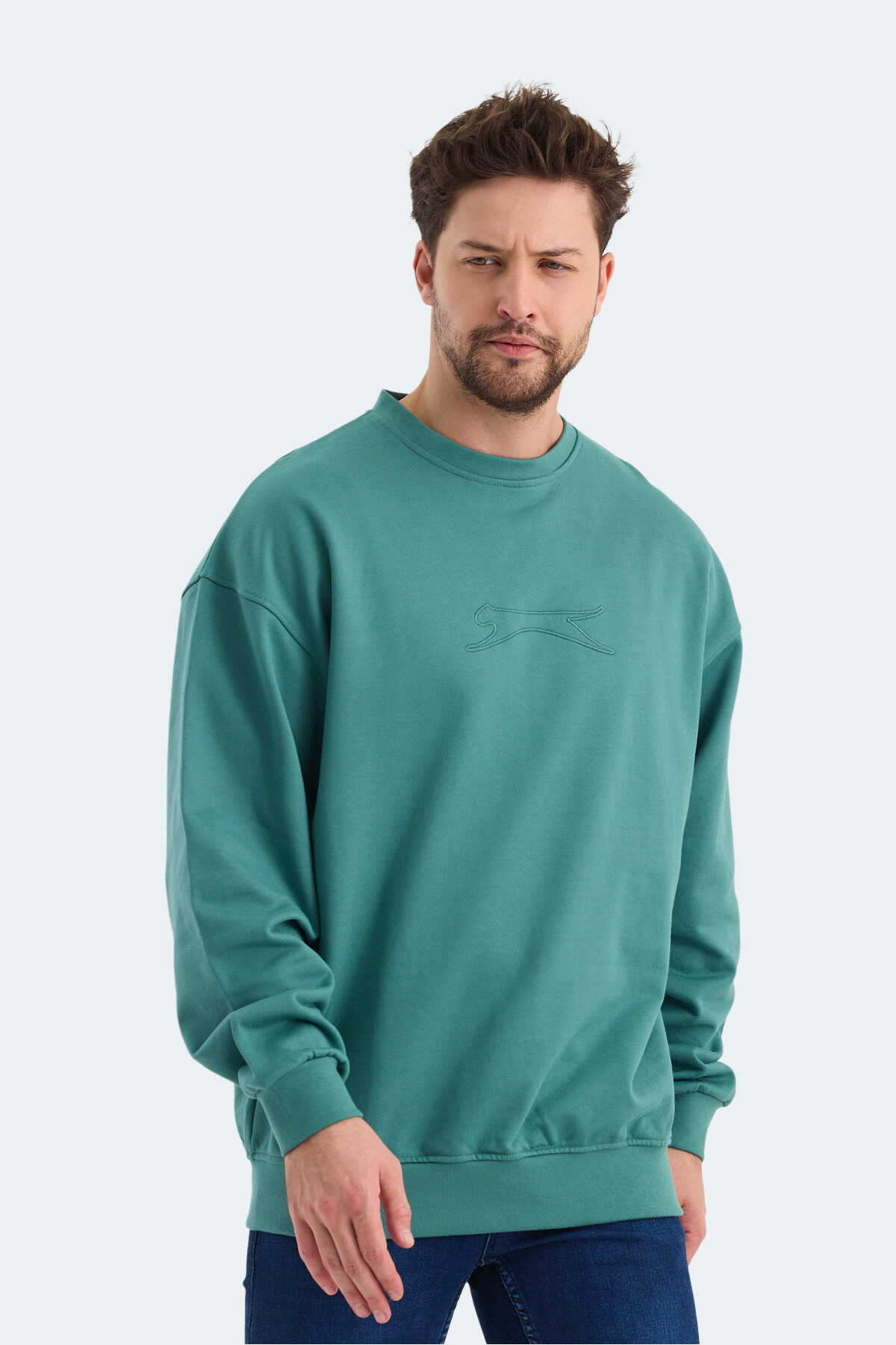 Slazenger - Slazenger VADIK Oversıze Erkek Sweatshirt Yeşil