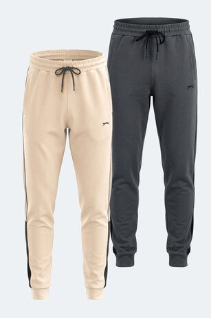 Slazenger VALARY 2 Lİ SET Erkek Cepli Slim Fit Bej - Koyu Gri Eşofman Altı