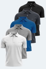 Slazenger - Slazenger VALE KTN 5 li Set Erkek Beyaz - Siyah - Gri - Koyu Gri - Saks Mavi Tişört