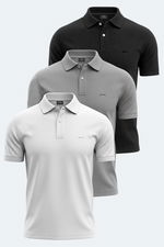 Slazenger - Slazenger VALE KTN 3 lü Set Erkek Beyaz - Siyah - Gri Tişört