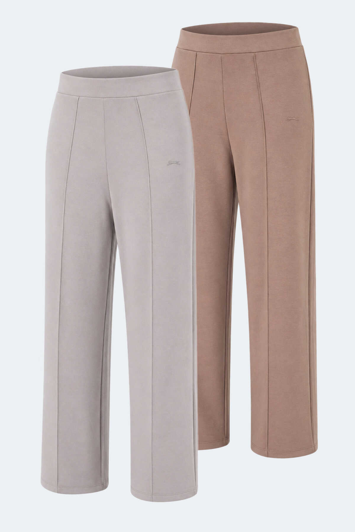 Slazenger - Slazenger VALENTINO 2 Lİ SET Kadın Bol Paça Taş Gri - Vizon Eşofman Altı