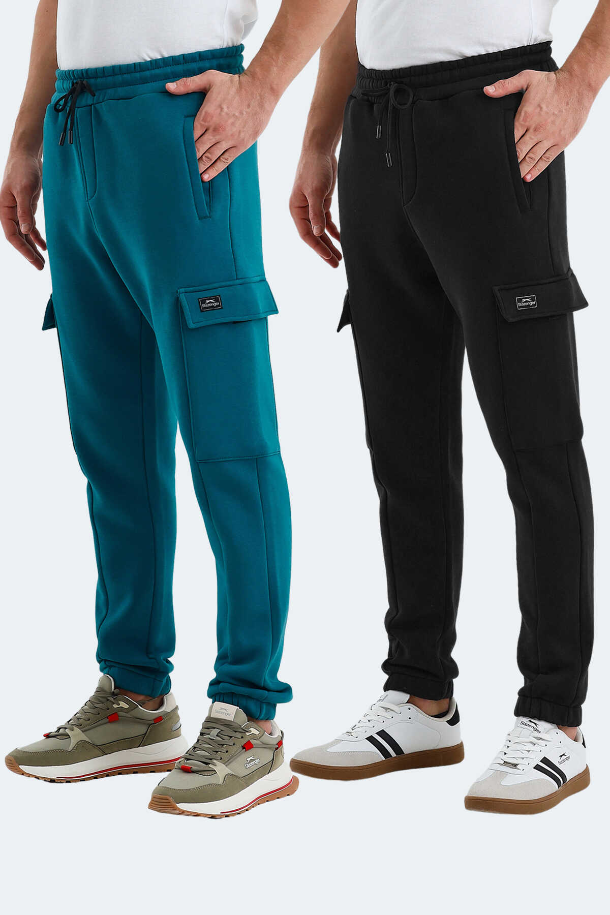 Slazenger - Slazenger VALORA 2 Lİ SET Erkek Kargo Cepli Siyah - Petrol Eşofman Altı