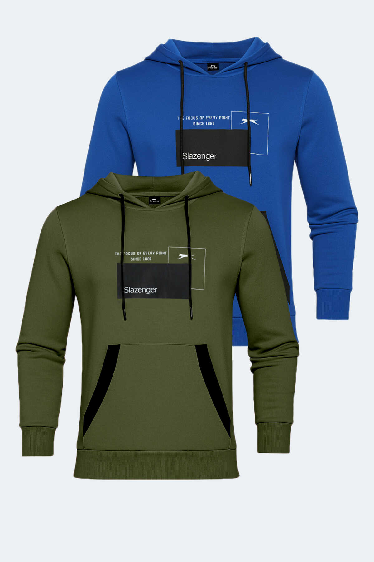 Slazenger - Slazenger VANDA 2 li set Erkek Kanguru Cepli Kapüşonlu Haki - Mavi Sweatshırt