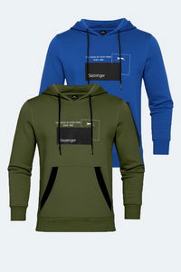 Slazenger - Slazenger VANDA 2 li set Erkek Kanguru Cepli Kapüşonlu Haki - Mavi Sweatshırt Slazenger - Slazenger VANDA 2 li set Erkek Kanguru Cepli Kapüşonlu Haki - Mavi Sweatshırt