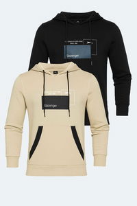 Slazenger - Slazenger VANDA 2 li set Erkek Kanguru Cepli Kapüşonlu Siyah - Bej Sweatshırt Slazenger - Slazenger VANDA 2 li set Erkek Kanguru Cepli Kapüşonlu Siyah - Bej Sweatshırt