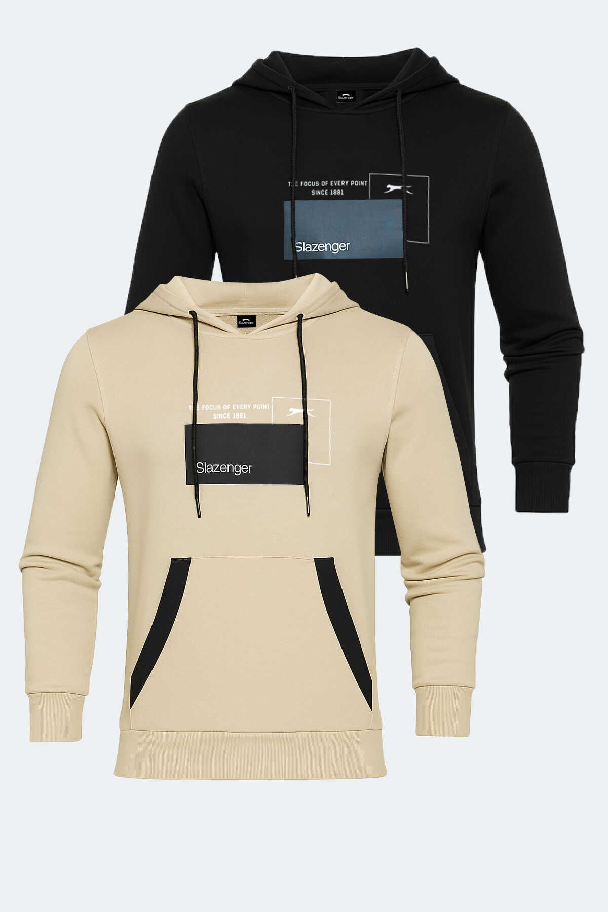 Slazenger - Slazenger VANDA 2 li set Erkek Kanguru Cepli Kapüşonlu Siyah - Bej Sweatshırt