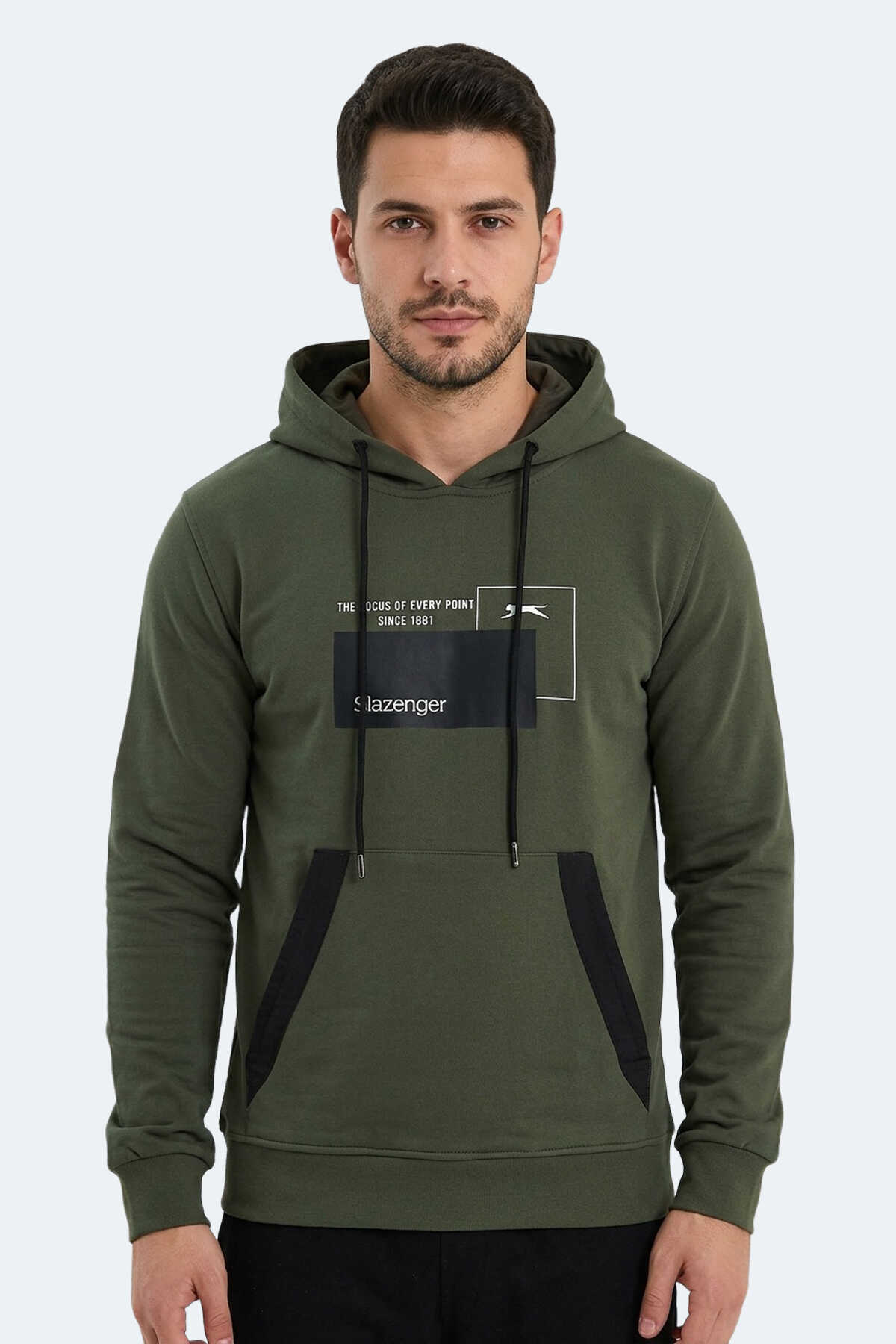 Slazenger - Slazenger VANDA Erkek Kanguru Cepli Kapüşonlu Haki Sweatshırt