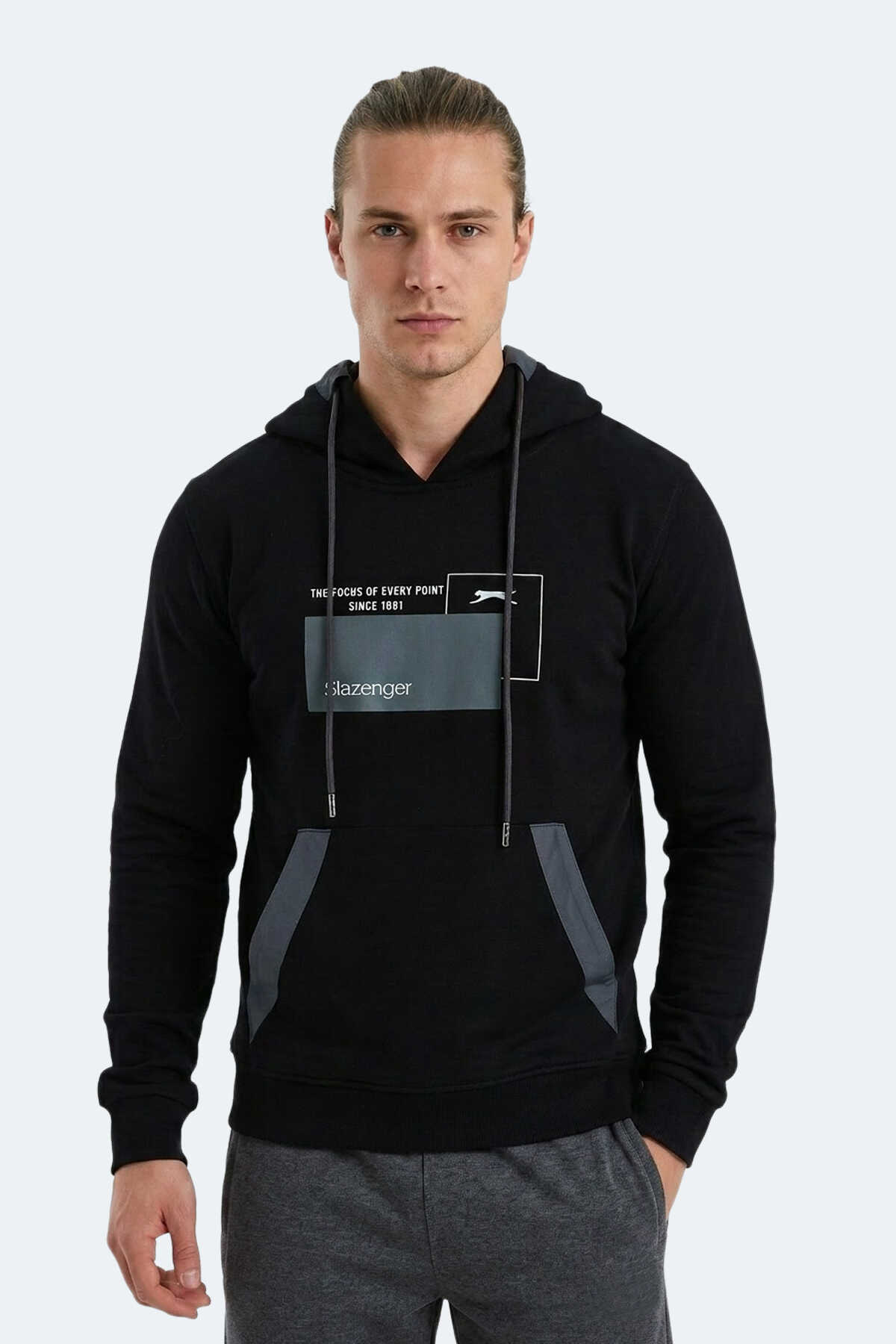 Slazenger - Slazenger VANDA Erkek Kanguru Cepli Kapüşonlu Siyah Sweatshırt