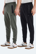 Slazenger - Slazenger VARUNA 2 Lİ SET Erkek Fermuar Cepli Dar Paça Siyah - Haki Eşofman Altı
