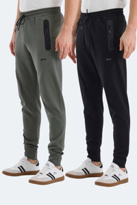 Slazenger - Slazenger VARUNA 2 Lİ SET Erkek Fermuar Cepli Slim Fit Siyah - Haki Eşofman Altı