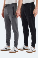 Slazenger - Slazenger VARUNA 2 Lİ SET Erkek Fermuar Cepli Dar Paça Siyah - Koyu Gri Eşofman Altı