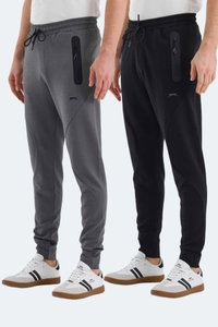 Slazenger - Slazenger VARUNA 2 Lİ SET Erkek Fermuar Cepli Slim Fit Siyah - Koyu Gri Eşofman Altı
