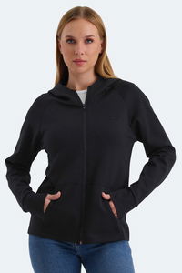 Slazenger - Slazenger VASCO Kadın Fermuarlı Kapüşonlu Cepli Siyah Sweatshırt