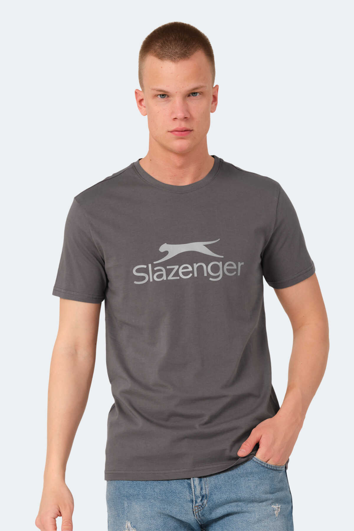 Slazenger - Slazenger VEERA IN Erkek Tişört Koyu Gri