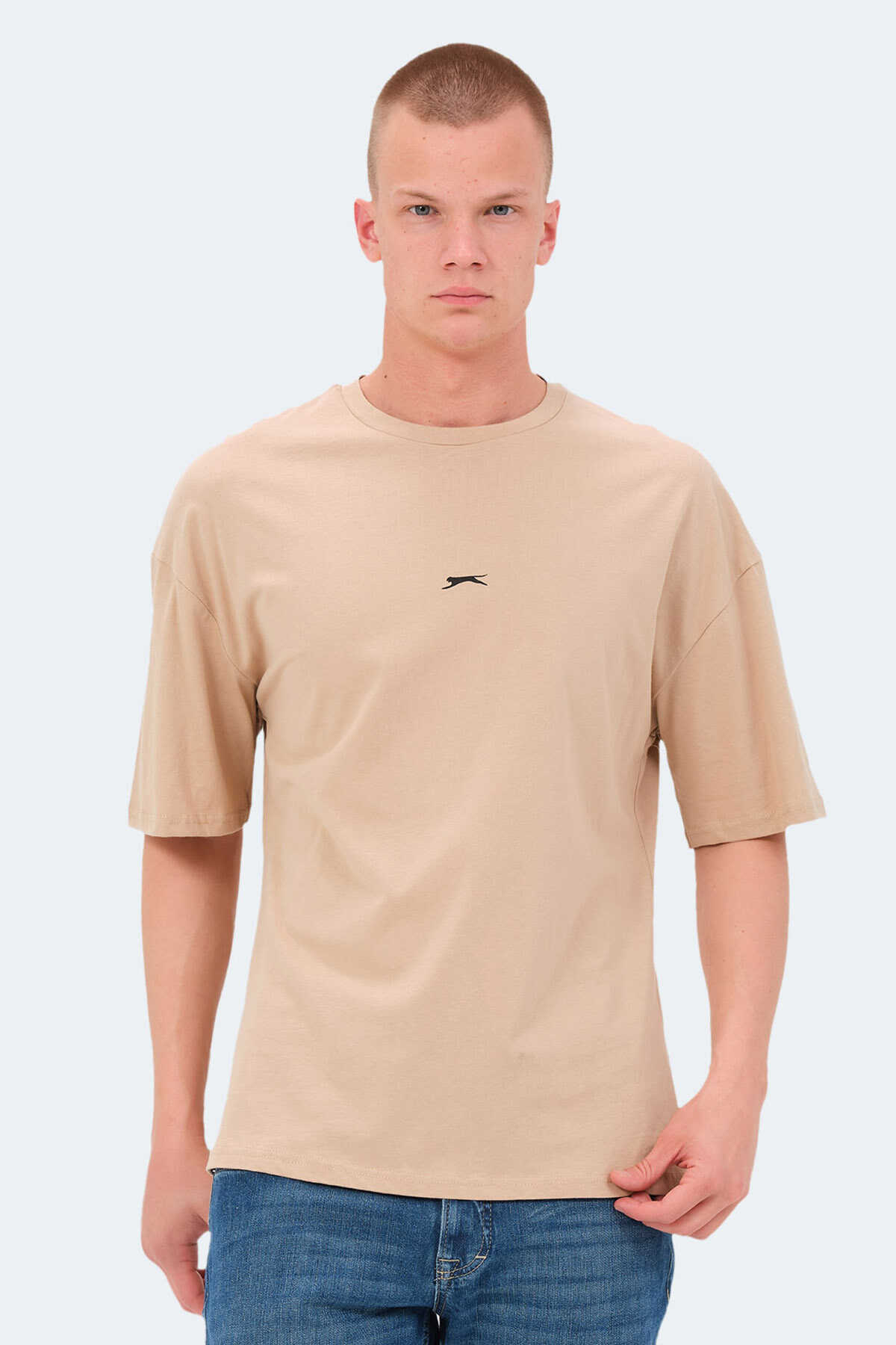 Slazenger - Slazenger VENETIA I Erkek Baskılı Oversıze Bej Tişört