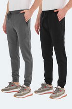 Slazenger - Slazenger VENOM 2 Lİ SET Erkek Fermuar Cepli Dar Paça Siyah - Koyu Gri Eşofman Altı