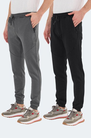 Slazenger VENOM 2 Lİ SET Erkek Fermuar Cepli Slim Fit Siyah - Koyu Gri Eşofman Altı