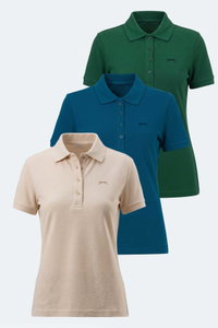 Slazenger - Slazenger VERA 3 LÜ SET Kadın Polo Yaka Krem - Yeşil - Petrol Tişört