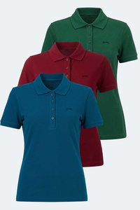 Slazenger - Slazenger VERA 3 LÜ SET Kadın Polo Yaka Yeşil - Petrol - Bordo Tişört