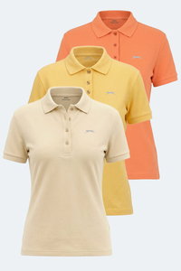 Slazenger - Slazenger VERA 3 LÜ SET Kadın Polo Yaka Bej - Turuncu - Sarı Tişört