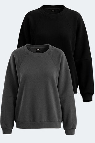 Slazenger VIA 2 Lİ SET Kadın Oversıze Siyah - Koyu Gri Sweatshırt