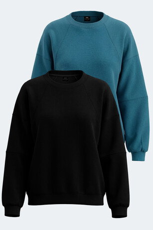 Slazenger VIA 2 Lİ SET Kadın Oversıze Siyah - Petrol Sweatshırt