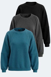 Slazenger - Slazenger VIA 3 LÜ SET Kadın Oversıze Siyah - Koyu Gri - Petrol Sweatshırt