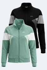 Slazenger - Slazenger VICTORY 2 li set Kadın Fermuarlı Dik Yaka Cepli Yeşil - Siyah Sweatshırt