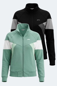 Slazenger - Slazenger VICTORY 2 li set Kadın Fermuarlı Dik Yaka Cepli Yeşil - Siyah Sweatshırt