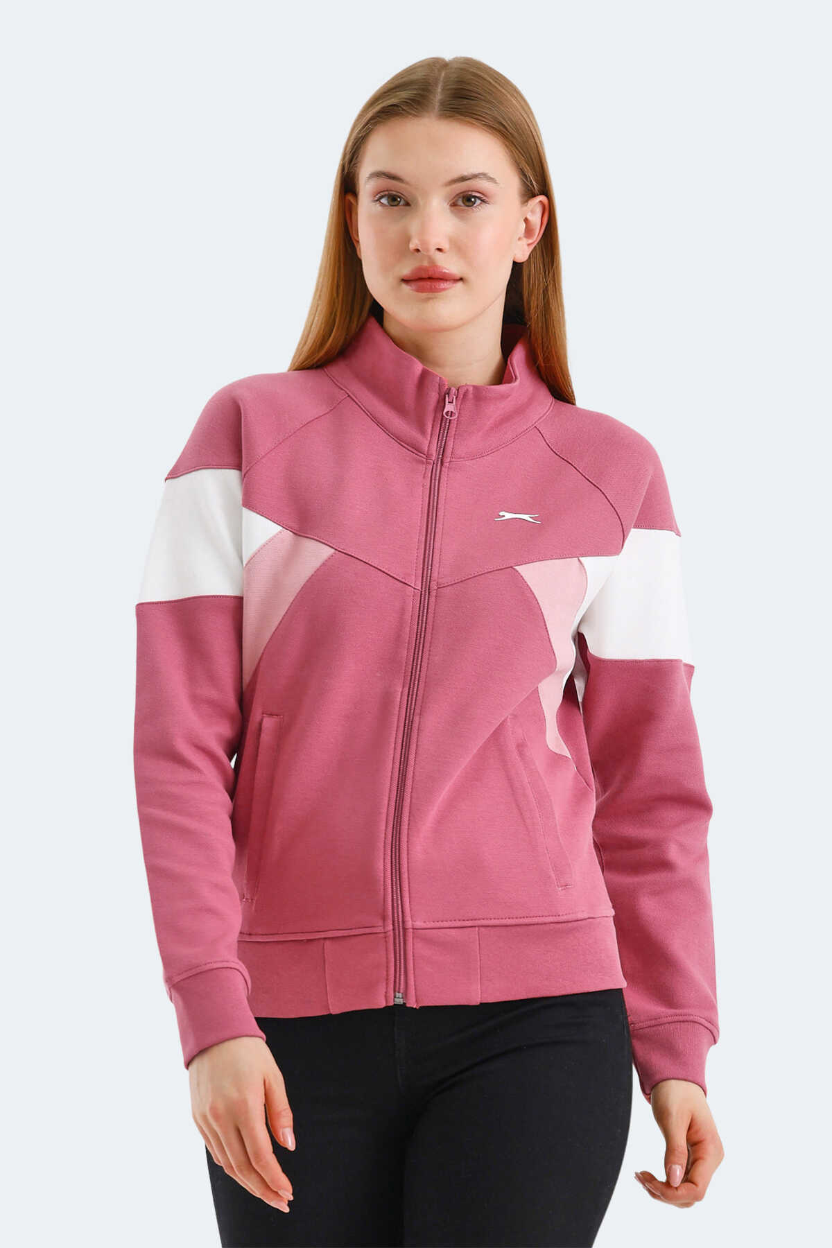 Slazenger - Slazenger VICTORY IN Kadın Fermuarlı Dik Yaka Cepli Gül Sweatshırt