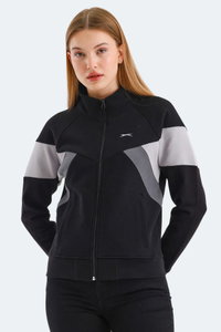 Slazenger - Slazenger VICTORY IN Kadın Fermuarlı Dik Yaka Cepli Siyah Sweatshırt