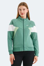 Slazenger - Slazenger VICTORY IN Kadın Fermuarlı Dik Yaka Cepli Yeşil Sweatshırt