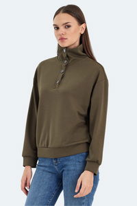 Slazenger - Slazenger VIDAL IN Kadın Dik Yaka Oversıze Haki Sweatshırt Slazenger - Slazenger VIDAL IN Kadın Dik Yaka Oversıze Haki Sweatshırt