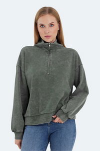 Slazenger - Slazenger VIEWER Kadın Dik Yaka Fermuarlı Oversıze Haki Sweatshırt Slazenger - Slazenger VIEWER Kadın Dik Yaka Fermuarlı Oversıze Haki Sweatshırt