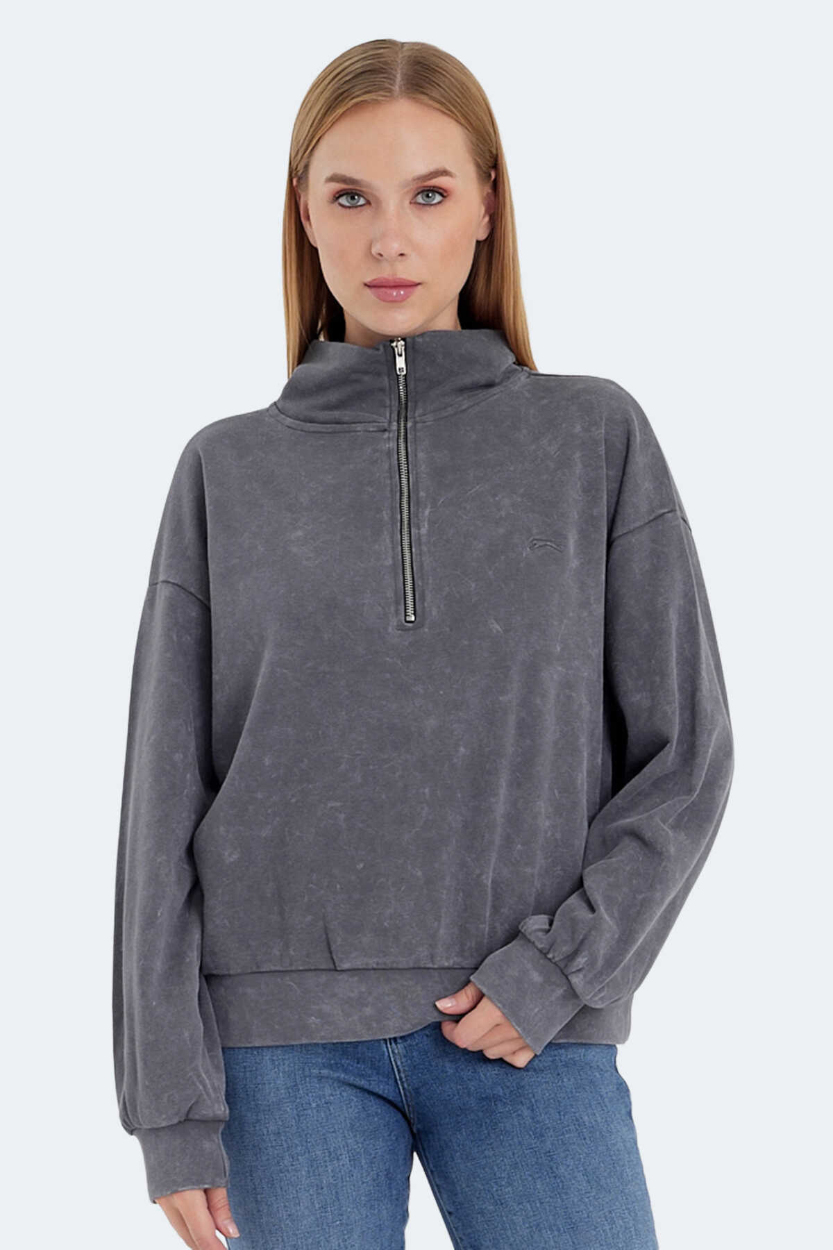 Slazenger - Slazenger VIEWER Oversıze Kadın Sweatshirt Koyu Gri