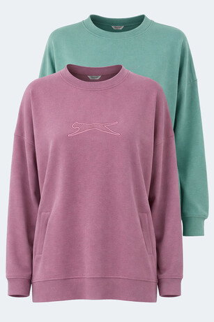 Slazenger VIKENTI SW 2 Lİ SET Kadın Cepli Oversıze Yeşil - Gül Sweatshırt