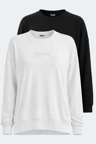 Slazenger VIKENTI SW 2 Lİ SET Kadın Cepli Oversıze Beyaz - Siyah Sweatshırt