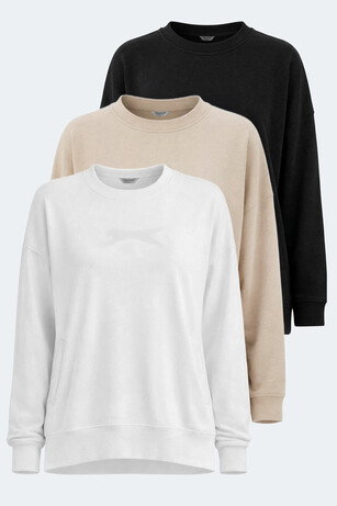 Slazenger VIKENTI SW 3 LÜ SET Kadın Cepli Oversıze Beyaz - Siyah - Bej Sweatshırt