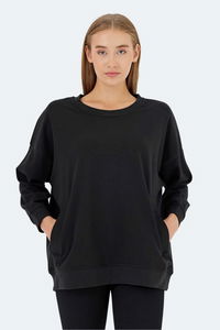 Slazenger - Slazenger VIKENTI SW Kadın Cepli Oversıze Siyah Sweatshırt Slazenger - Slazenger VIKENTI SW Kadın Cepli Oversıze Siyah Sweatshırt