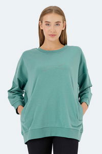 Slazenger - Slazenger VIKENTI SW Kadın Cepli Oversıze Yeşil Sweatshırt Slazenger - Slazenger VIKENTI SW Kadın Cepli Oversıze Yeşil Sweatshırt